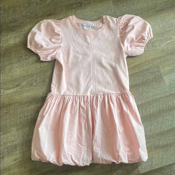 English Factory Puff Sleeve Mixed Media Mini Dress Light Pink Size L